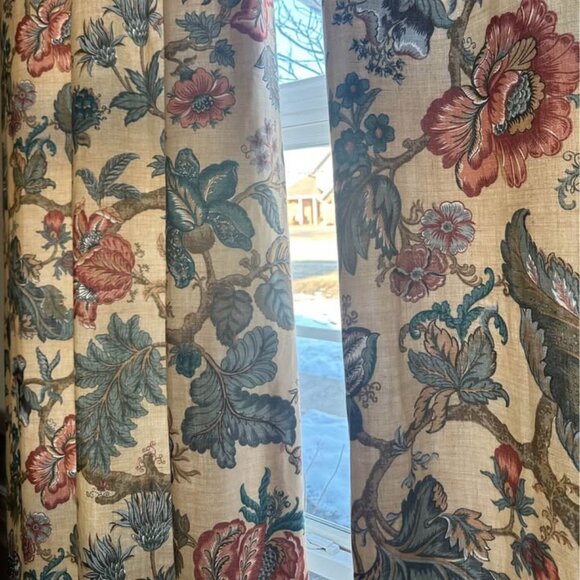 2 Custom Hand-made 46W x 110L Fully Lined Jacobean Curtains - Picture 4 of 9
